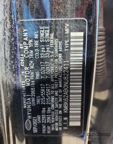 2022 Hyundai Kona Sel from USA, damaged, VIN KM8K62AB0NU822411